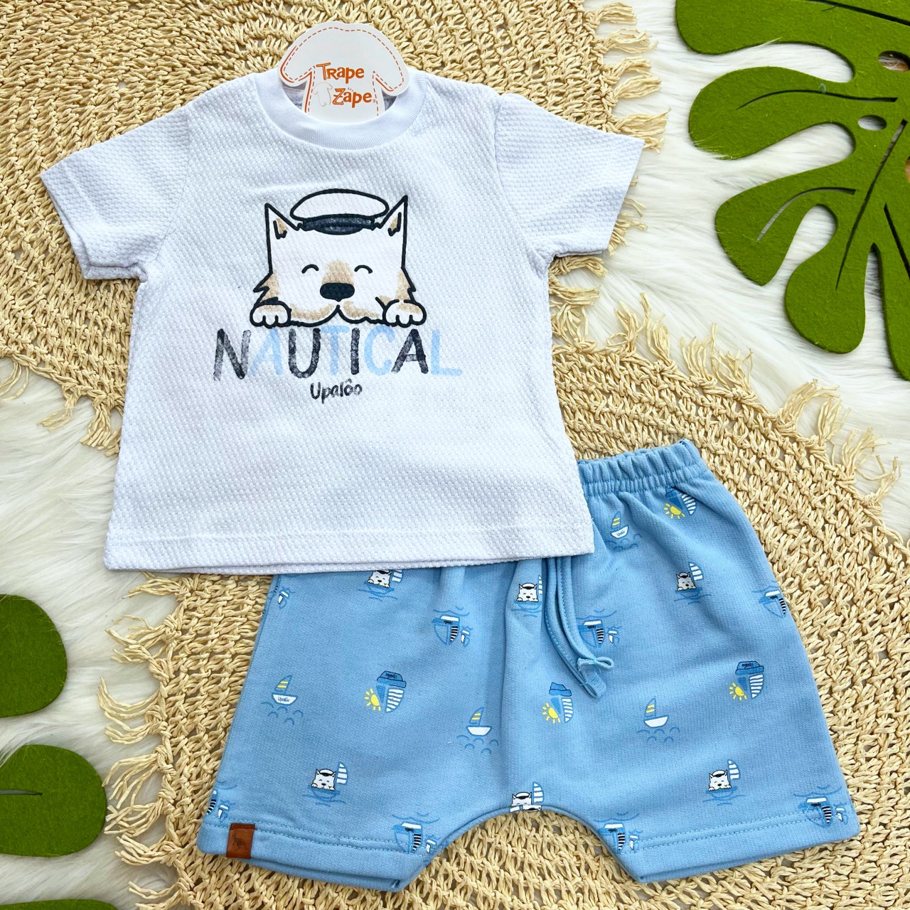 Conj Nautical Cãozinho Branco e Azul